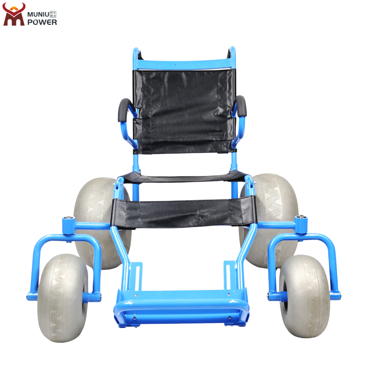 MN-BW01 MUNIU All-terrain Adult Beach Wheelchair for Sale with Balloon Tires for Soft Sand