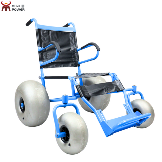 MN-BW01 MUNIU All-terrain Adult Beach Wheelchair for Sale with Balloon Tires for Soft Sand