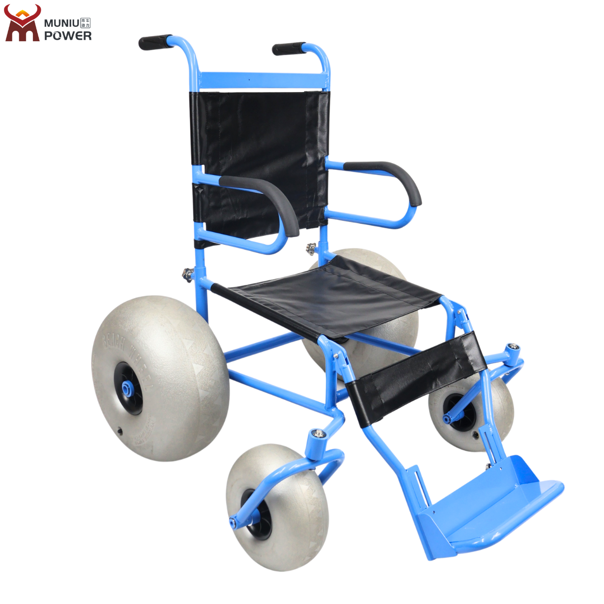 MN-BW01 MUNIU All-terrain Adult Beach Wheelchair for Sale with Balloon Tires for Soft Sand