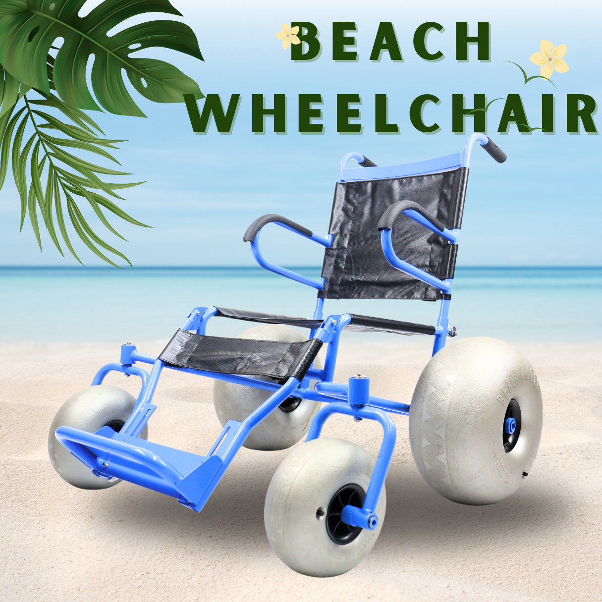 MN-BW01 MUNIU All-terrain Adult Beach Wheelchair for Sale with Balloon Tires for Soft Sand