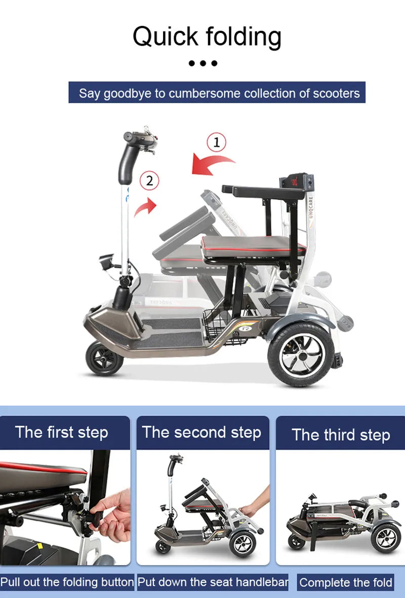 F2 Handicapped Lightweight Foldable Three Wheel Mobility Scooter